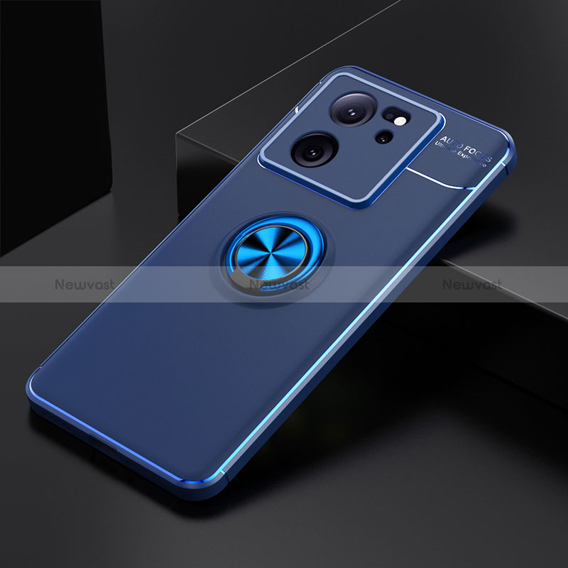 Ultra-thin Silicone Gel Soft Case Cover with Magnetic Finger Ring Stand SD1 for Xiaomi Mi 13T 5G Blue