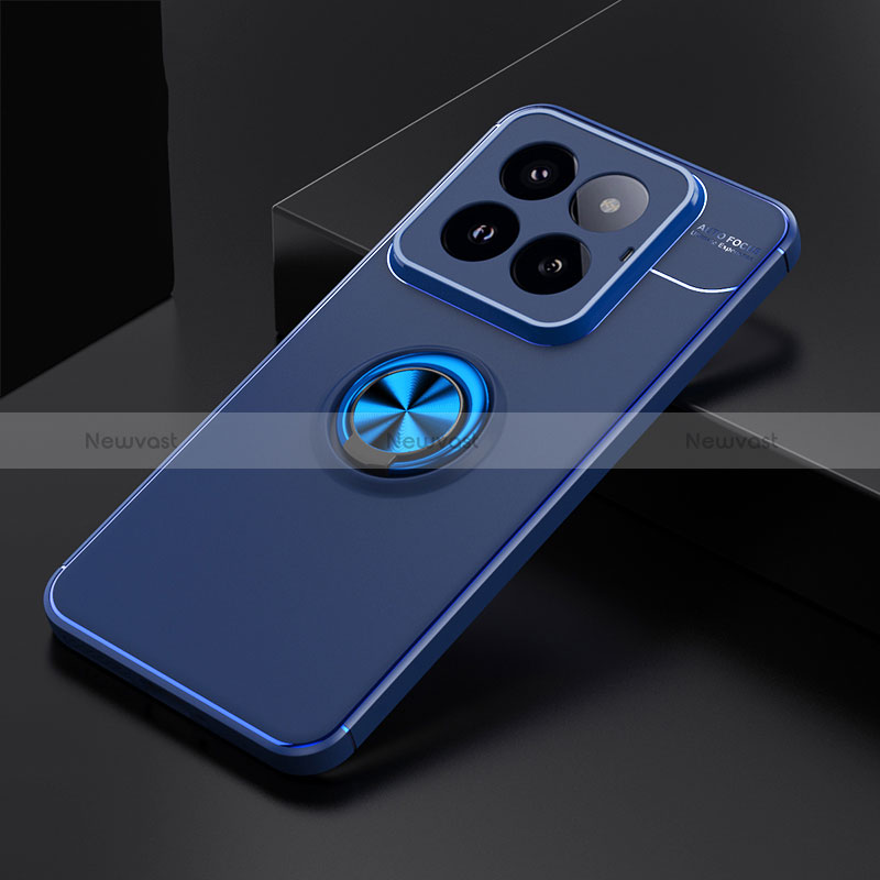 Ultra-thin Silicone Gel Soft Case Cover with Magnetic Finger Ring Stand SD1 for Xiaomi Mi 14 5G Blue