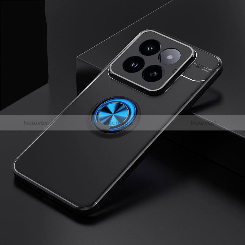 Ultra-thin Silicone Gel Soft Case Cover with Magnetic Finger Ring Stand SD1 for Xiaomi Mi 14 Pro 5G Blue and Black