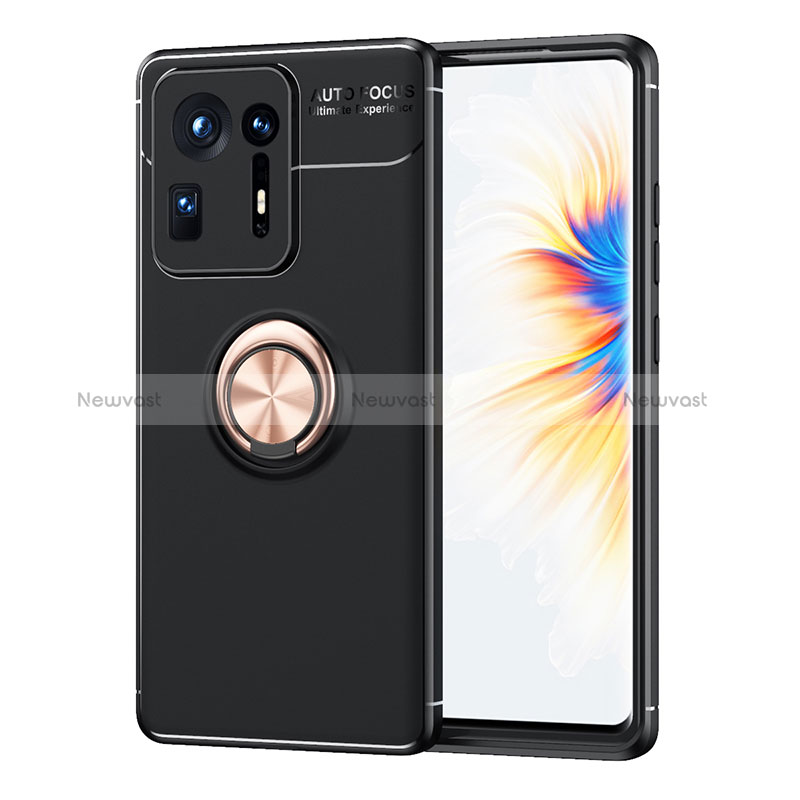 Ultra-thin Silicone Gel Soft Case Cover with Magnetic Finger Ring Stand SD1 for Xiaomi Mi Mix 4 5G Gold and Black