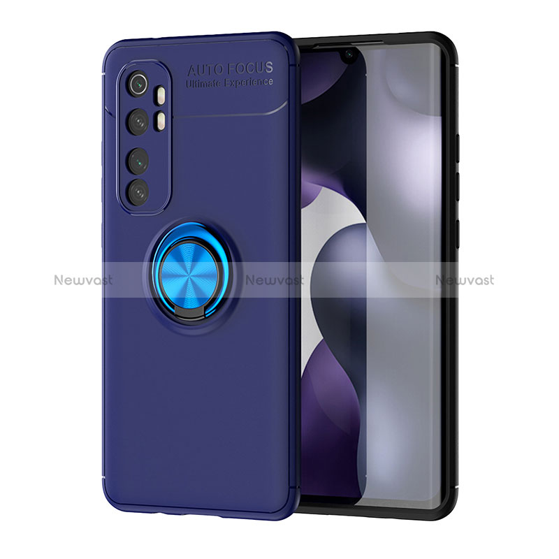 Ultra-thin Silicone Gel Soft Case Cover with Magnetic Finger Ring Stand SD1 for Xiaomi Mi Note 10 Lite Blue