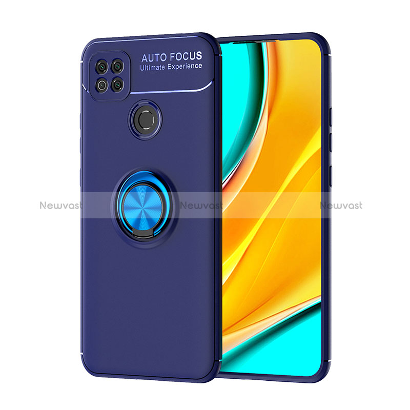 Ultra-thin Silicone Gel Soft Case Cover with Magnetic Finger Ring Stand SD1 for Xiaomi POCO C3 Blue