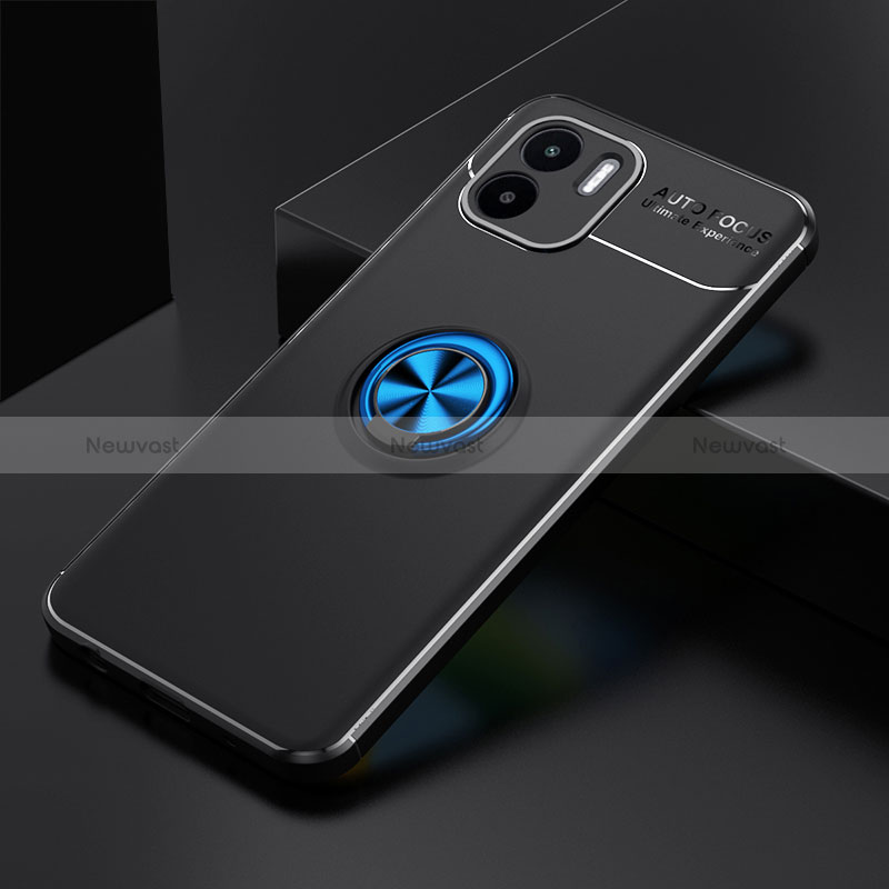 Ultra-thin Silicone Gel Soft Case Cover with Magnetic Finger Ring Stand SD1 for Xiaomi Poco C50 Blue and Black