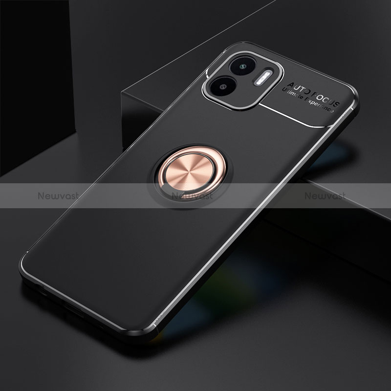 Ultra-thin Silicone Gel Soft Case Cover with Magnetic Finger Ring Stand SD1 for Xiaomi Poco C50 Gold and Black