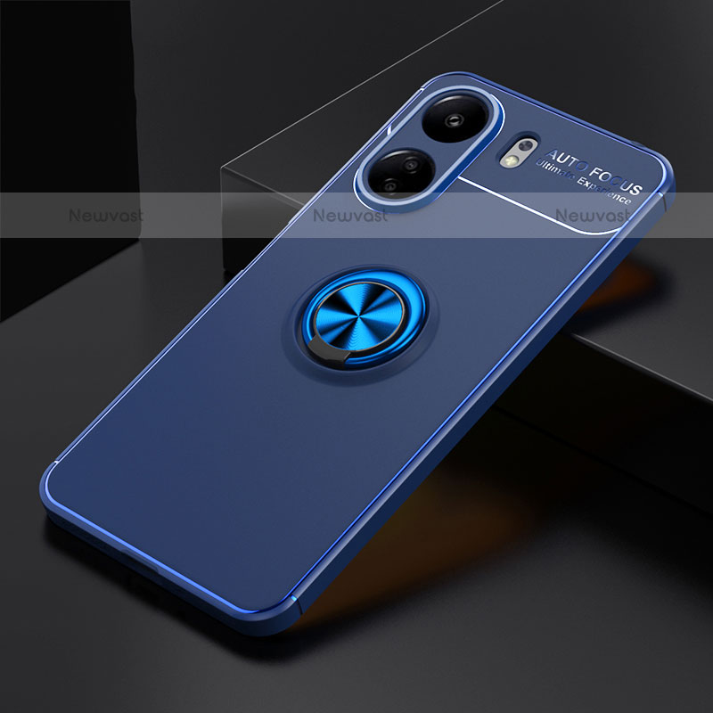 Ultra-thin Silicone Gel Soft Case Cover with Magnetic Finger Ring Stand SD1 for Xiaomi Poco C65 Blue