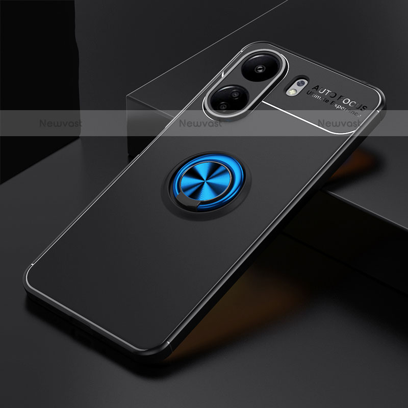 Ultra-thin Silicone Gel Soft Case Cover with Magnetic Finger Ring Stand SD1 for Xiaomi Poco C65 Blue and Black