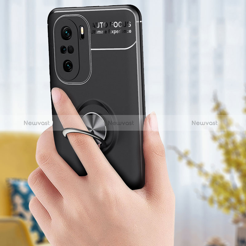 Ultra-thin Silicone Gel Soft Case Cover with Magnetic Finger Ring Stand SD1 for Xiaomi Poco F3 5G