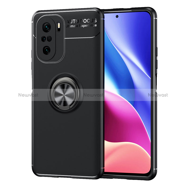 Ultra-thin Silicone Gel Soft Case Cover with Magnetic Finger Ring Stand SD1 for Xiaomi Poco F3 5G Black