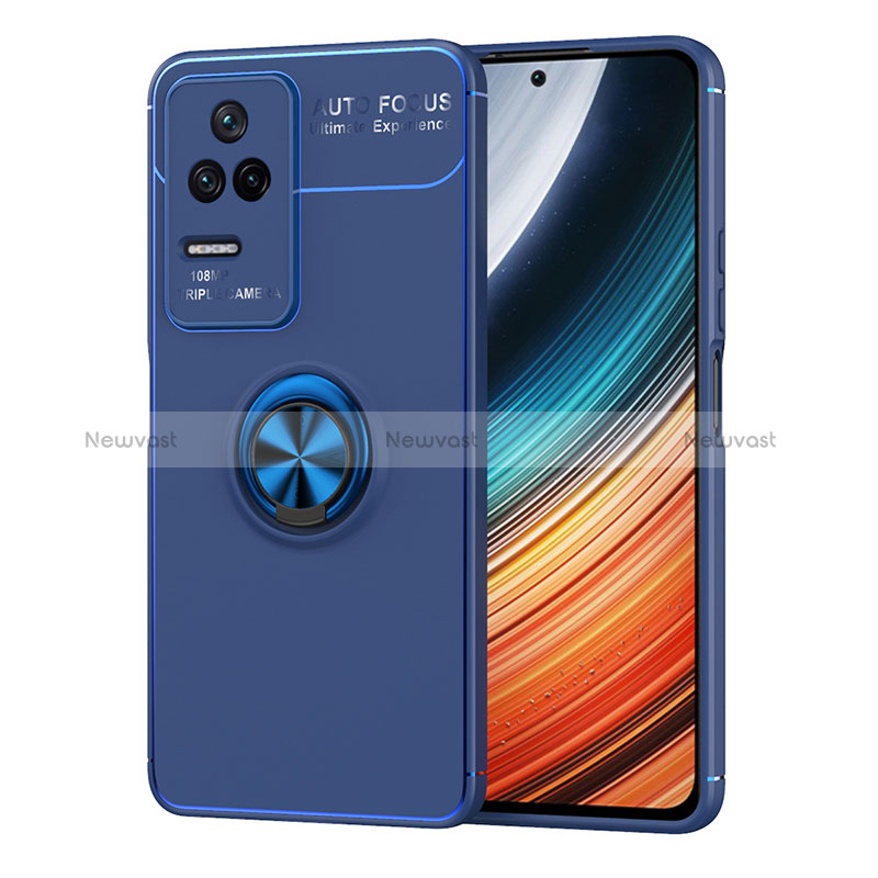 Ultra-thin Silicone Gel Soft Case Cover with Magnetic Finger Ring Stand SD1 for Xiaomi Poco F4 5G Blue