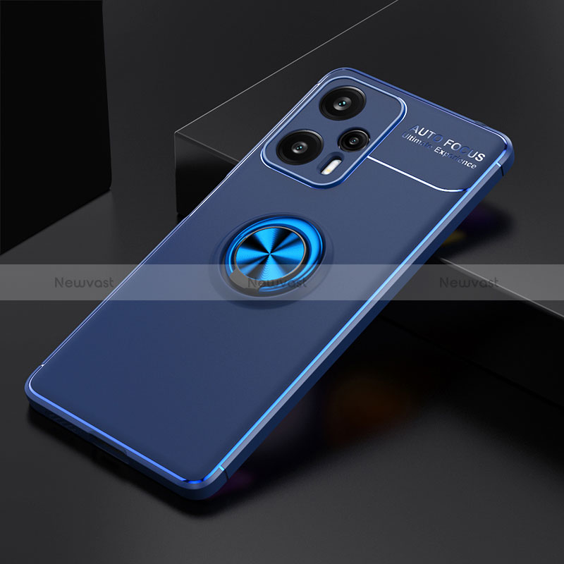 Ultra-thin Silicone Gel Soft Case Cover with Magnetic Finger Ring Stand SD1 for Xiaomi Poco F5 5G Blue