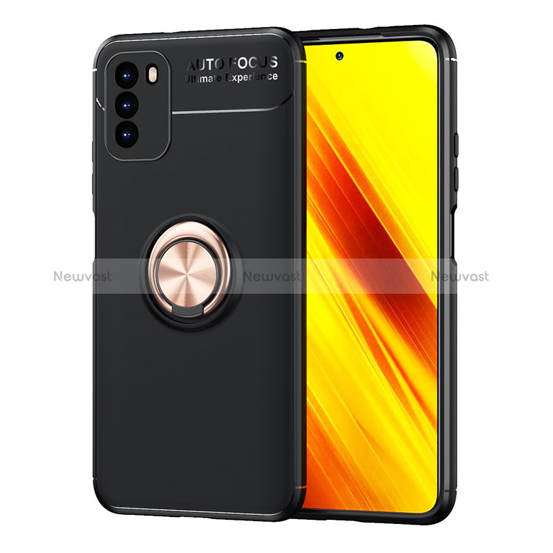 Ultra-thin Silicone Gel Soft Case Cover with Magnetic Finger Ring Stand SD1 for Xiaomi Poco M3 Gold and Black