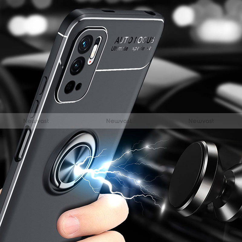 Ultra-thin Silicone Gel Soft Case Cover with Magnetic Finger Ring Stand SD1 for Xiaomi POCO M3 Pro 5G