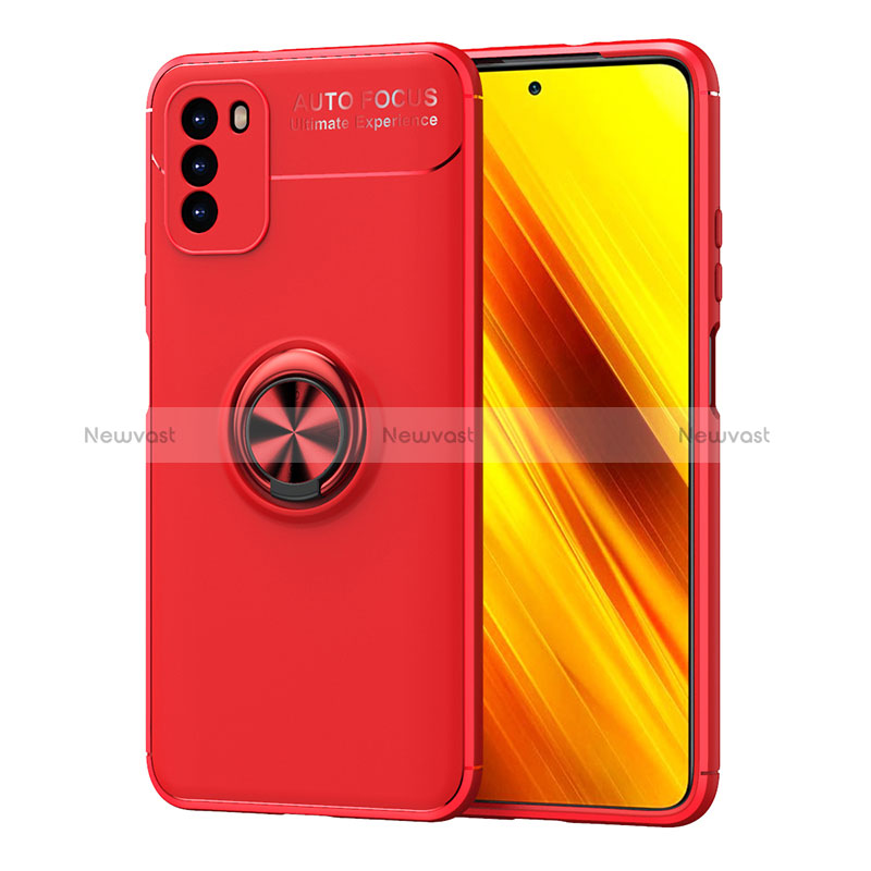 Ultra-thin Silicone Gel Soft Case Cover with Magnetic Finger Ring Stand SD1 for Xiaomi Poco M3 Red