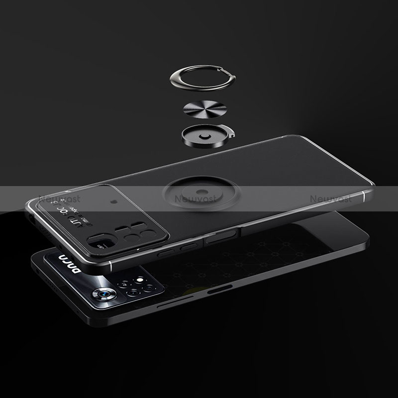 Ultra-thin Silicone Gel Soft Case Cover with Magnetic Finger Ring Stand SD1 for Xiaomi Poco M4 Pro 4G