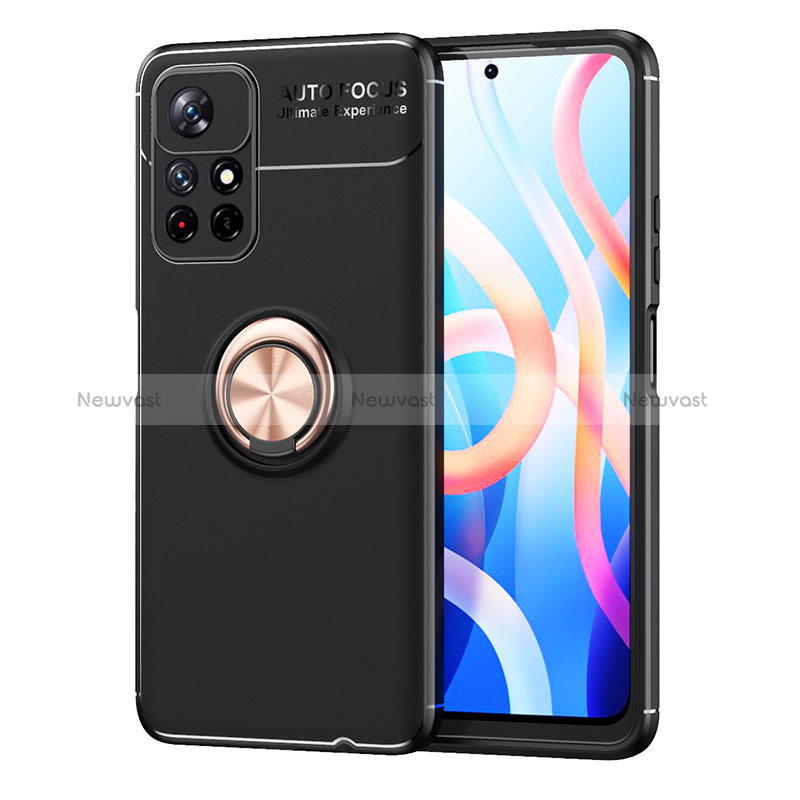Ultra-thin Silicone Gel Soft Case Cover with Magnetic Finger Ring Stand SD1 for Xiaomi Poco M4 Pro 5G