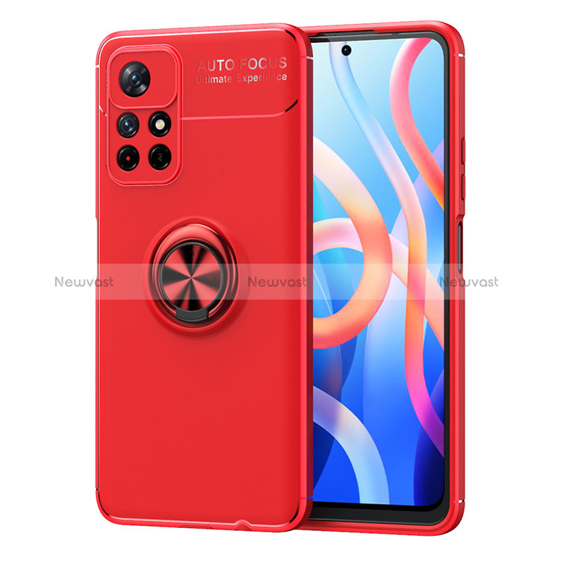 Ultra-thin Silicone Gel Soft Case Cover with Magnetic Finger Ring Stand SD1 for Xiaomi Poco M4 Pro 5G Red