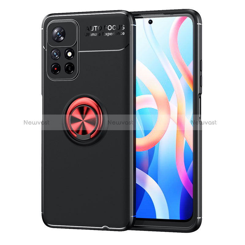 Ultra-thin Silicone Gel Soft Case Cover with Magnetic Finger Ring Stand SD1 for Xiaomi Poco M4 Pro 5G Red and Black