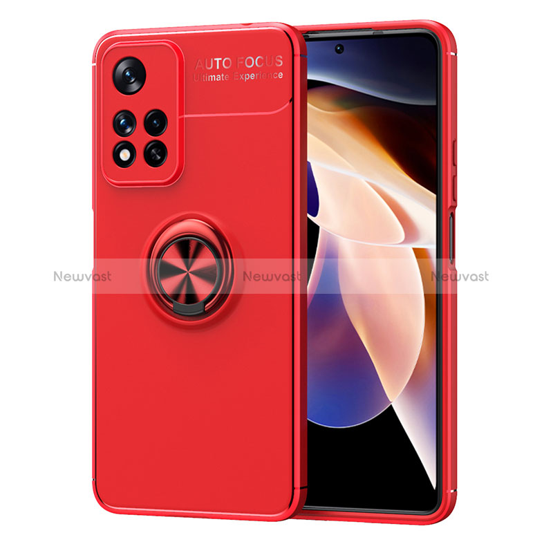 Ultra-thin Silicone Gel Soft Case Cover with Magnetic Finger Ring Stand SD1 for Xiaomi Poco X4 NFC