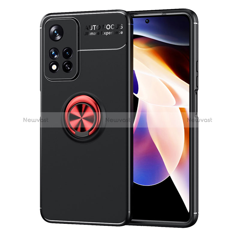 Ultra-thin Silicone Gel Soft Case Cover with Magnetic Finger Ring Stand SD1 for Xiaomi Poco X4 NFC Red and Black