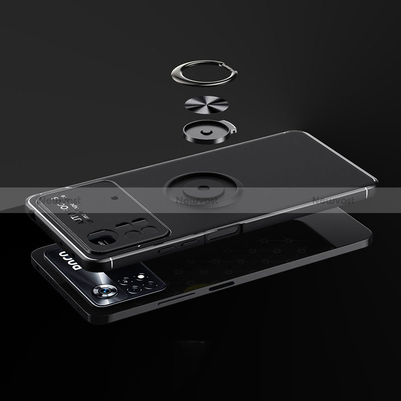 Ultra-thin Silicone Gel Soft Case Cover with Magnetic Finger Ring Stand SD1 for Xiaomi Poco X4 Pro 5G