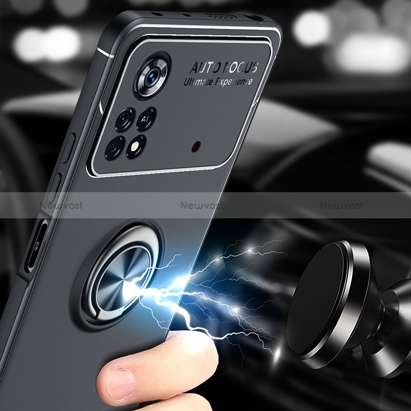 Ultra-thin Silicone Gel Soft Case Cover with Magnetic Finger Ring Stand SD1 for Xiaomi Poco X4 Pro 5G