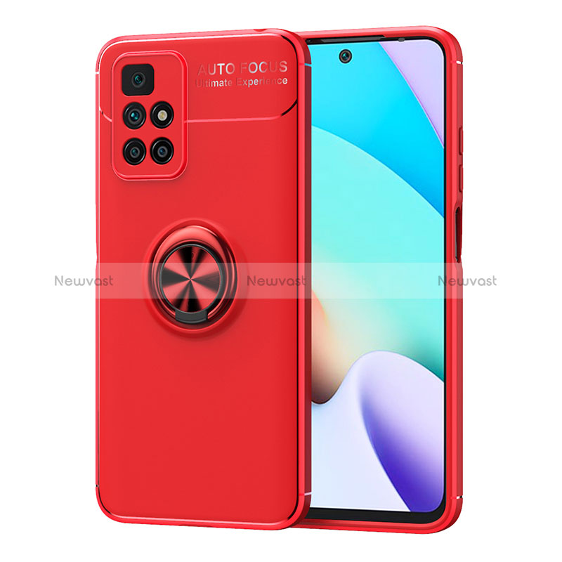 Ultra-thin Silicone Gel Soft Case Cover with Magnetic Finger Ring Stand SD1 for Xiaomi Redmi 10 (2022) Red