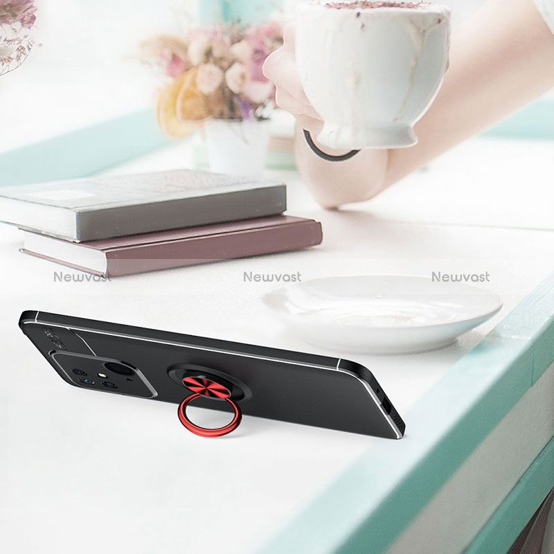 Ultra-thin Silicone Gel Soft Case Cover with Magnetic Finger Ring Stand SD1 for Xiaomi Redmi 10 India