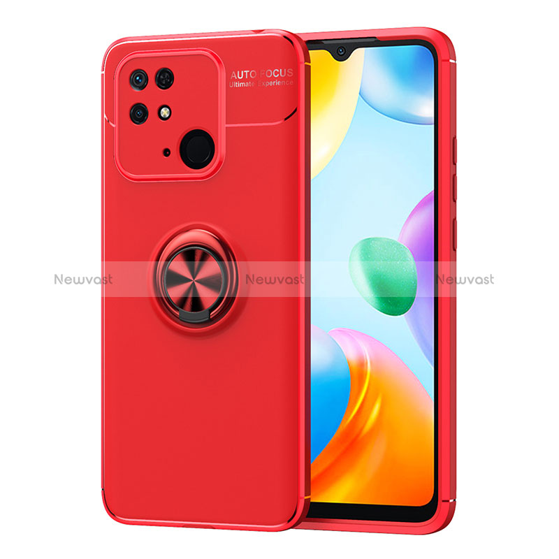 Ultra-thin Silicone Gel Soft Case Cover with Magnetic Finger Ring Stand SD1 for Xiaomi Redmi 10 India Red