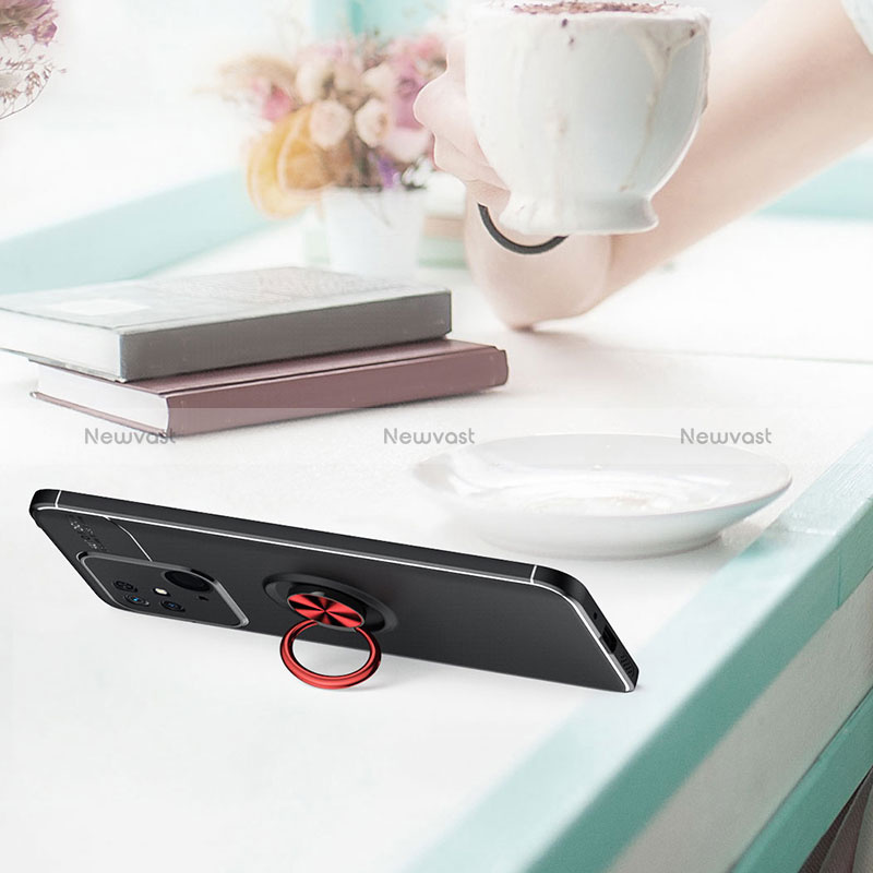 Ultra-thin Silicone Gel Soft Case Cover with Magnetic Finger Ring Stand SD1 for Xiaomi Redmi 10 Power