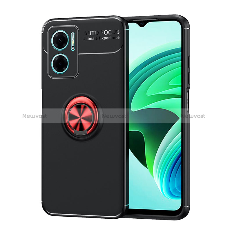 Ultra-thin Silicone Gel Soft Case Cover with Magnetic Finger Ring Stand SD1 for Xiaomi Redmi 10 Prime Plus 5G Red and Black