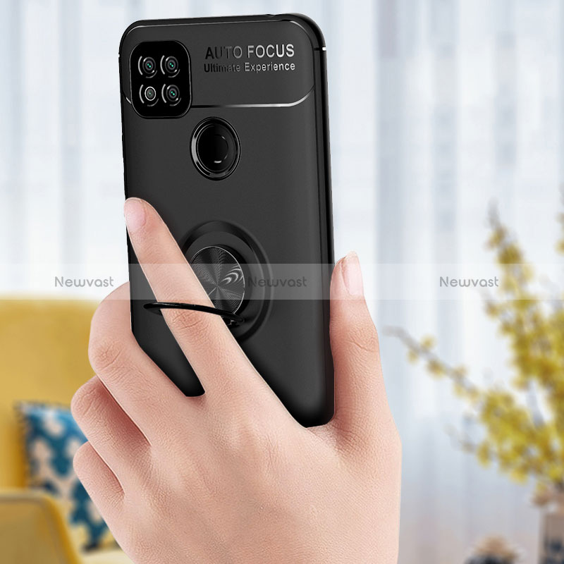 Ultra-thin Silicone Gel Soft Case Cover with Magnetic Finger Ring Stand SD1 for Xiaomi Redmi 9 India