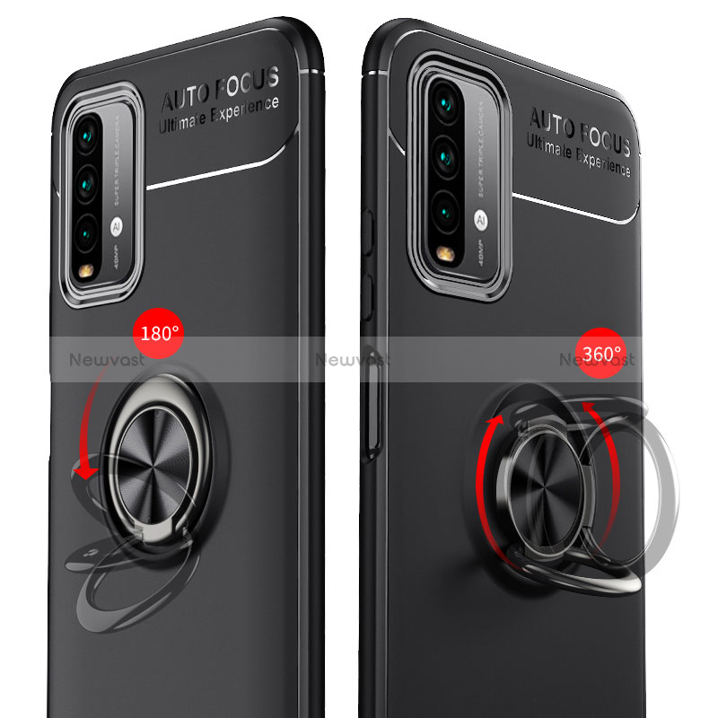 Ultra-thin Silicone Gel Soft Case Cover with Magnetic Finger Ring Stand SD1 for Xiaomi Redmi 9 Power