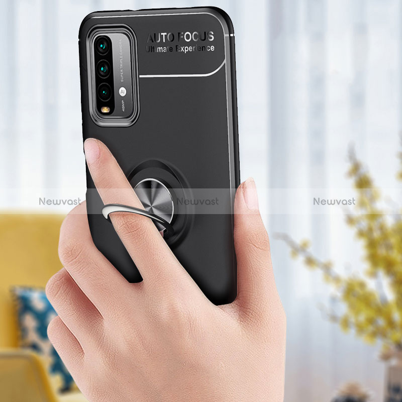 Ultra-thin Silicone Gel Soft Case Cover with Magnetic Finger Ring Stand SD1 for Xiaomi Redmi 9 Power