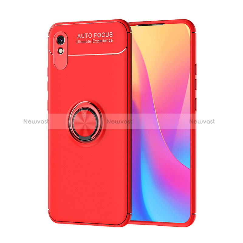 Ultra-thin Silicone Gel Soft Case Cover with Magnetic Finger Ring Stand SD1 for Xiaomi Redmi 9i Red