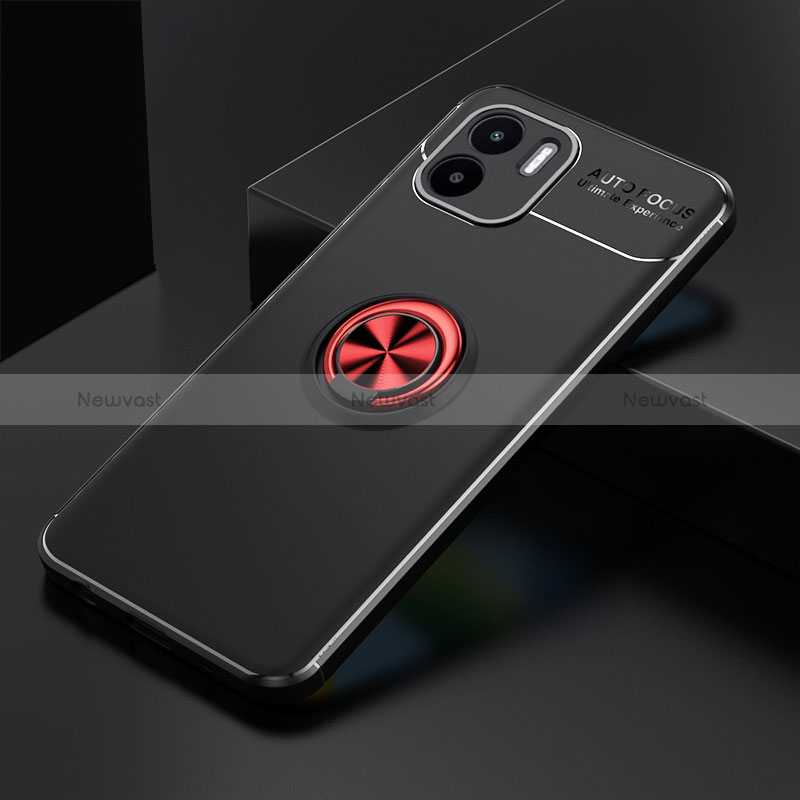 Ultra-thin Silicone Gel Soft Case Cover with Magnetic Finger Ring Stand SD1 for Xiaomi Redmi A1 Red and Black