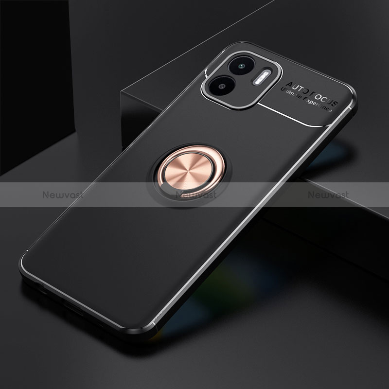 Ultra-thin Silicone Gel Soft Case Cover with Magnetic Finger Ring Stand SD1 for Xiaomi Redmi A2 Plus Gold and Black