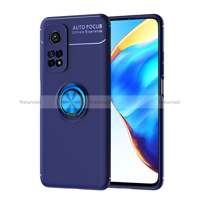 Ultra-thin Silicone Gel Soft Case Cover with Magnetic Finger Ring Stand SD1 for Xiaomi Redmi K30S 5G Blue