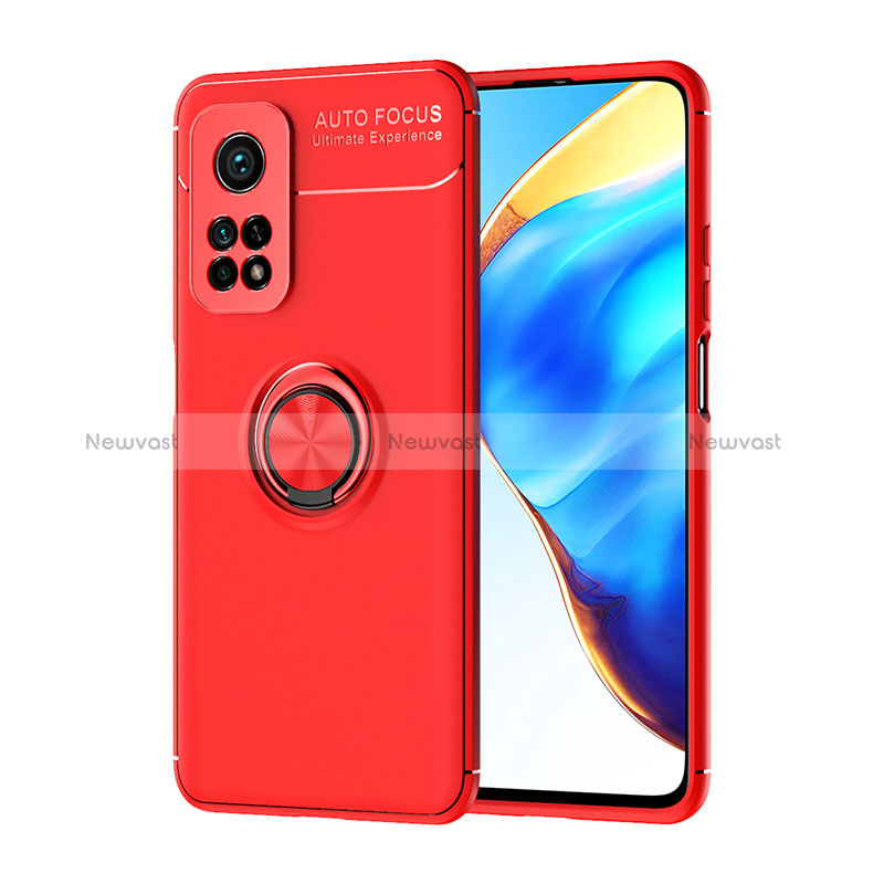 Ultra-thin Silicone Gel Soft Case Cover with Magnetic Finger Ring Stand SD1 for Xiaomi Redmi K30S 5G Red