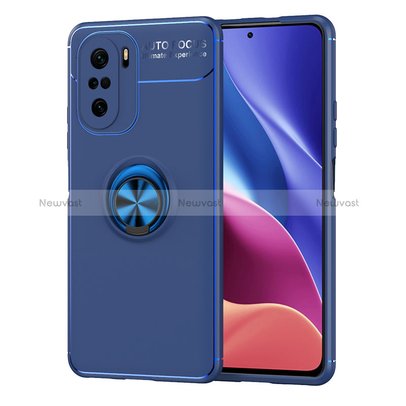 Ultra-thin Silicone Gel Soft Case Cover with Magnetic Finger Ring Stand SD1 for Xiaomi Redmi K40 Pro 5G Blue