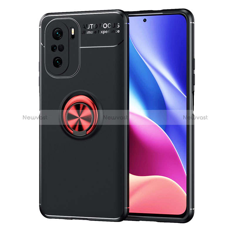 Ultra-thin Silicone Gel Soft Case Cover with Magnetic Finger Ring Stand SD1 for Xiaomi Redmi K40 Pro 5G Red and Black