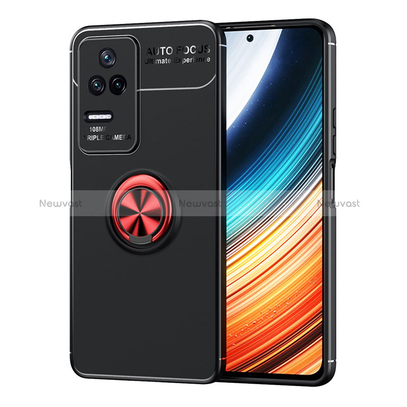 Ultra-thin Silicone Gel Soft Case Cover with Magnetic Finger Ring Stand SD1 for Xiaomi Redmi K50 Pro 5G Red and Black