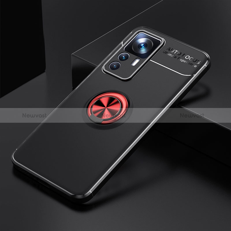 Ultra-thin Silicone Gel Soft Case Cover with Magnetic Finger Ring Stand SD1 for Xiaomi Redmi K50 Ultra 5G Red and Black