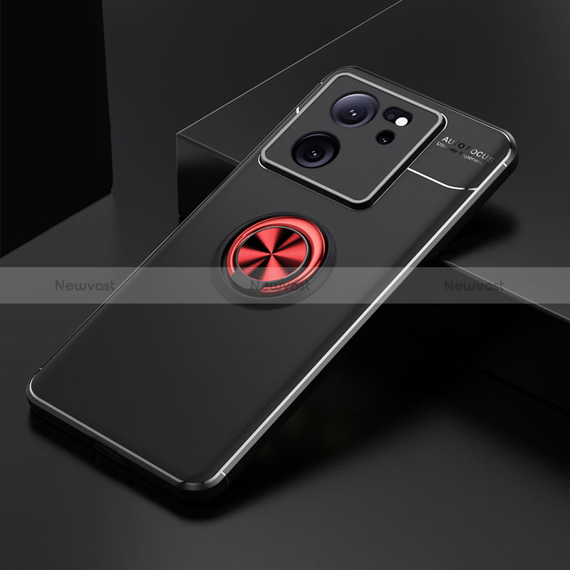 Ultra-thin Silicone Gel Soft Case Cover with Magnetic Finger Ring Stand SD1 for Xiaomi Redmi K60 Ultra 5G Red and Black