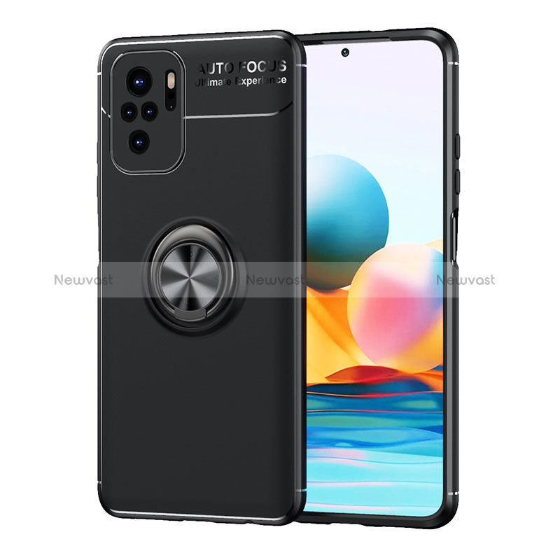 Ultra-thin Silicone Gel Soft Case Cover with Magnetic Finger Ring Stand SD1 for Xiaomi Redmi Note 10 4G Black