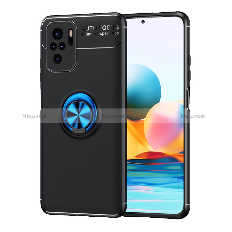 Ultra-thin Silicone Gel Soft Case Cover with Magnetic Finger Ring Stand SD1 for Xiaomi Redmi Note 10 4G Blue and Black