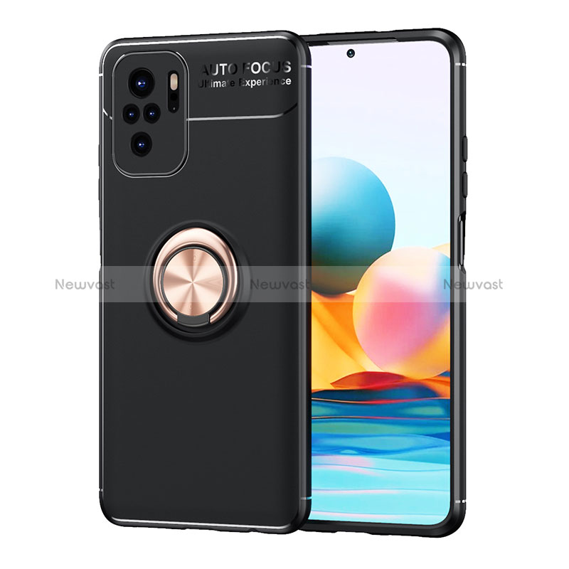 Ultra-thin Silicone Gel Soft Case Cover with Magnetic Finger Ring Stand SD1 for Xiaomi Redmi Note 10 4G Gold and Black