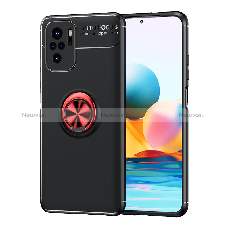 Ultra-thin Silicone Gel Soft Case Cover with Magnetic Finger Ring Stand SD1 for Xiaomi Redmi Note 10 4G Red and Black