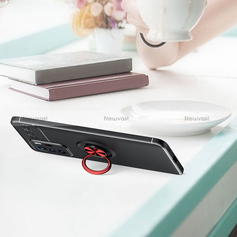 Ultra-thin Silicone Gel Soft Case Cover with Magnetic Finger Ring Stand SD1 for Xiaomi Redmi Note 10 Pro 5G