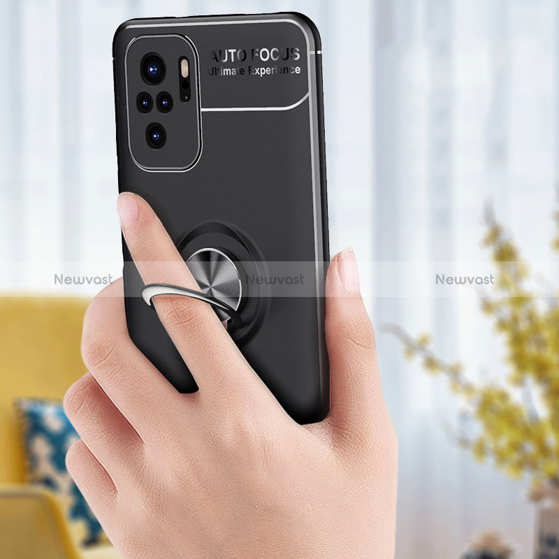 Ultra-thin Silicone Gel Soft Case Cover with Magnetic Finger Ring Stand SD1 for Xiaomi Redmi Note 10S 4G