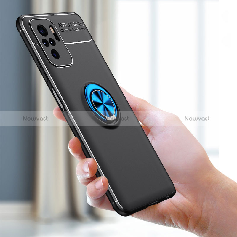 Ultra-thin Silicone Gel Soft Case Cover with Magnetic Finger Ring Stand SD1 for Xiaomi Redmi Note 10S 4G